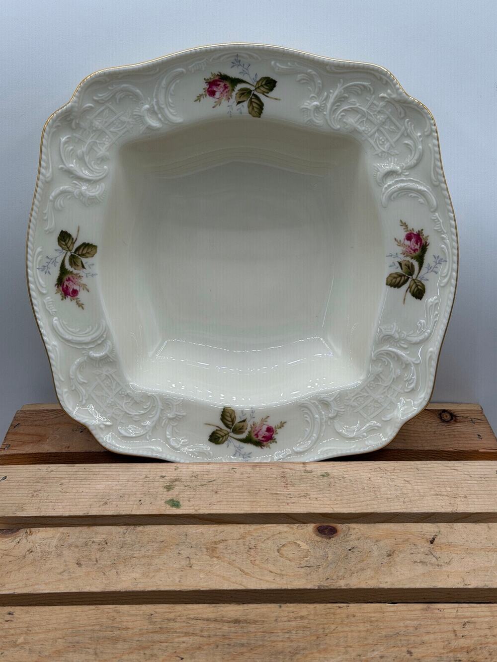 Rosenthal Classic "Sanssouci Moss Rose" Square Porcelain Serving Bowl-9.5"x 9.5"